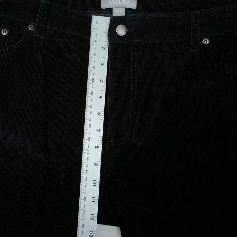 Ash & Erie Mens Black Corduroy Straight Leg Pants 38x27 Stretch Cotton